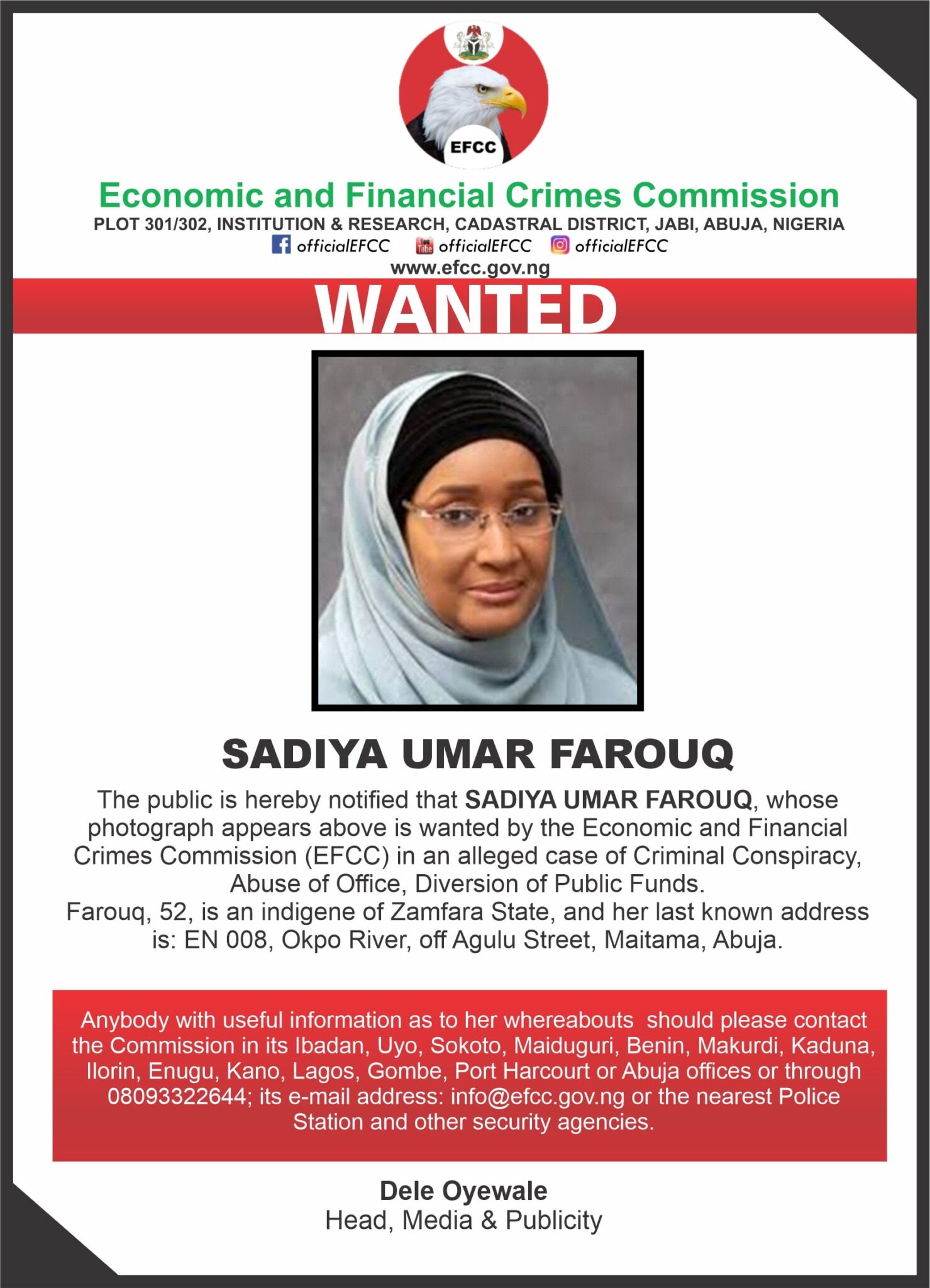 EFCC Declares Former Humanitarian Affairs Minister Sadiya Farouq Wanted